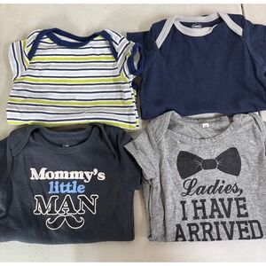 Baby Boy Bodysuits 3-6 Months Lot 4 Onesies‎ Mommy Little Man Bow Tie Navy